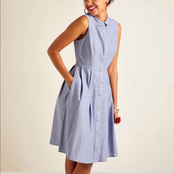 Who What Wear Dresses & Skirts - Collared blue cotton chambray button midi dress